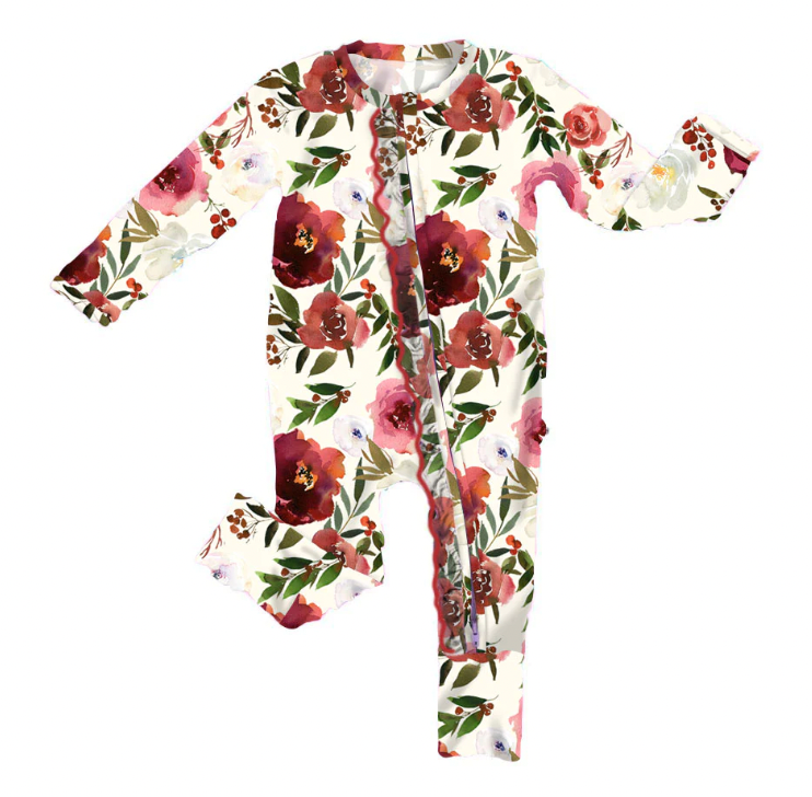 Cranberry Roses - Ivy - Cloud Soft Ruffled Zippy Baby Romper