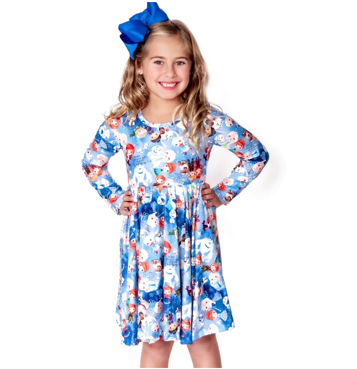 Frozen adventures- Ava girls long sleeve twirl hug dress